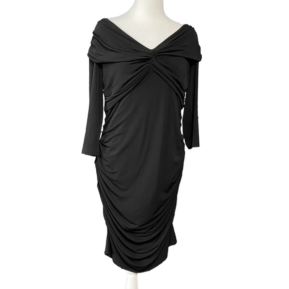 Muse Dresses & Skirts - Muse Dress Womens 16 Black Ruched Off Shoulder Jersey Midi Cocktail Party